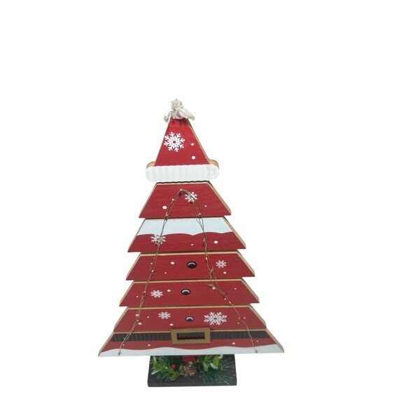 Wooden Tabletop Christmas Tree 17" Decorative with Lights Holiday Santa Claus - Picture 4 of 11